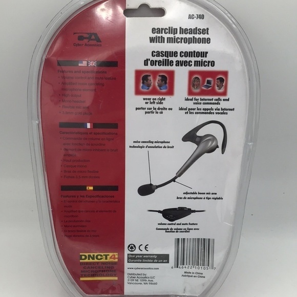Cyber Acoustics AC-740 Mono Mini Headset/Microphone with in-line volume/mute - Picture 4 of 4